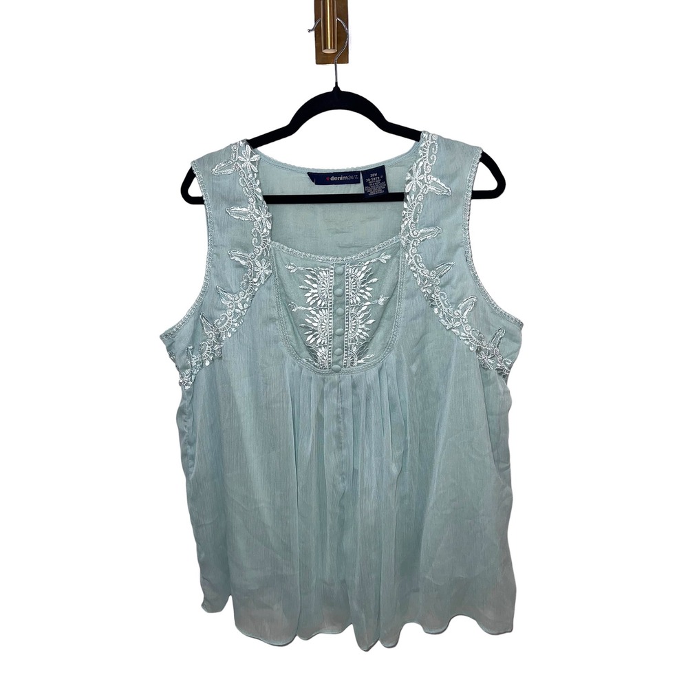 Y2K Fairycore Babydoll Cottagecore Embroidered Lace Aqua Green Top Coquette 20W